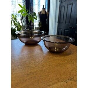 vintage Pyrex mixing bowls, part of the "Amethyst" or Amber collection 6” & 8”